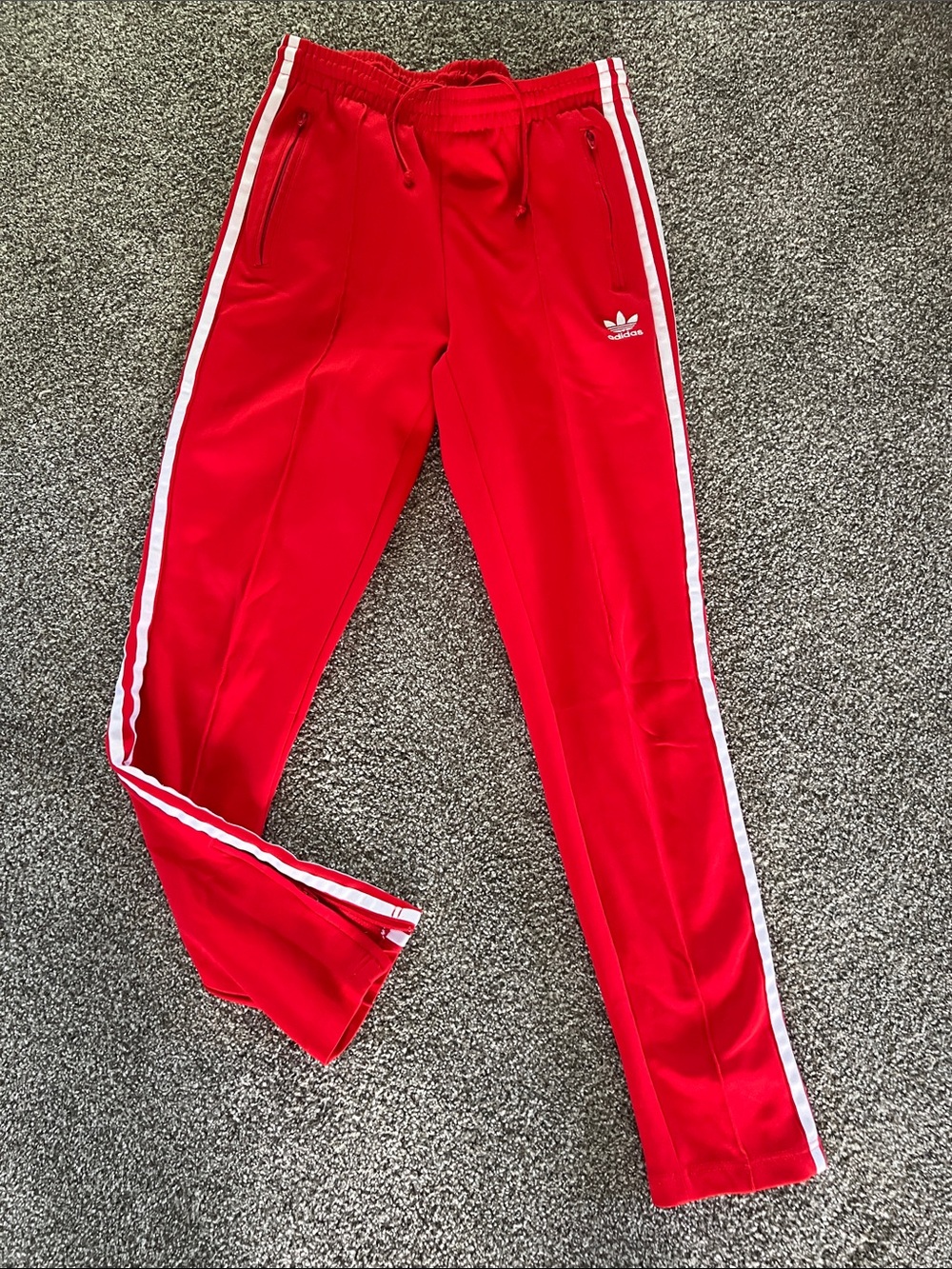 adidas Red Jogger Sweatpants with White Side Stripes